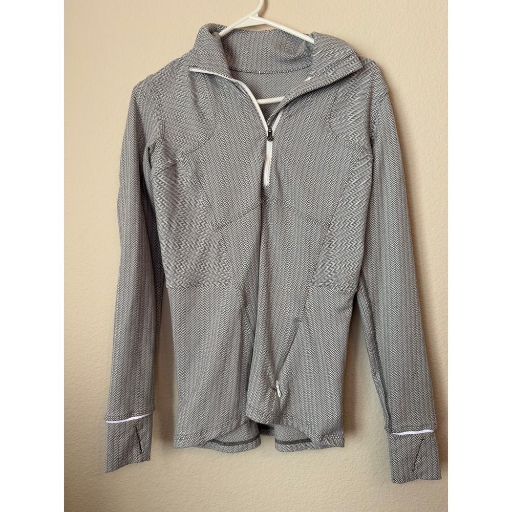 Lululemon Grey Herringbone Half Zip Pullover Long Sleeve Top Women's